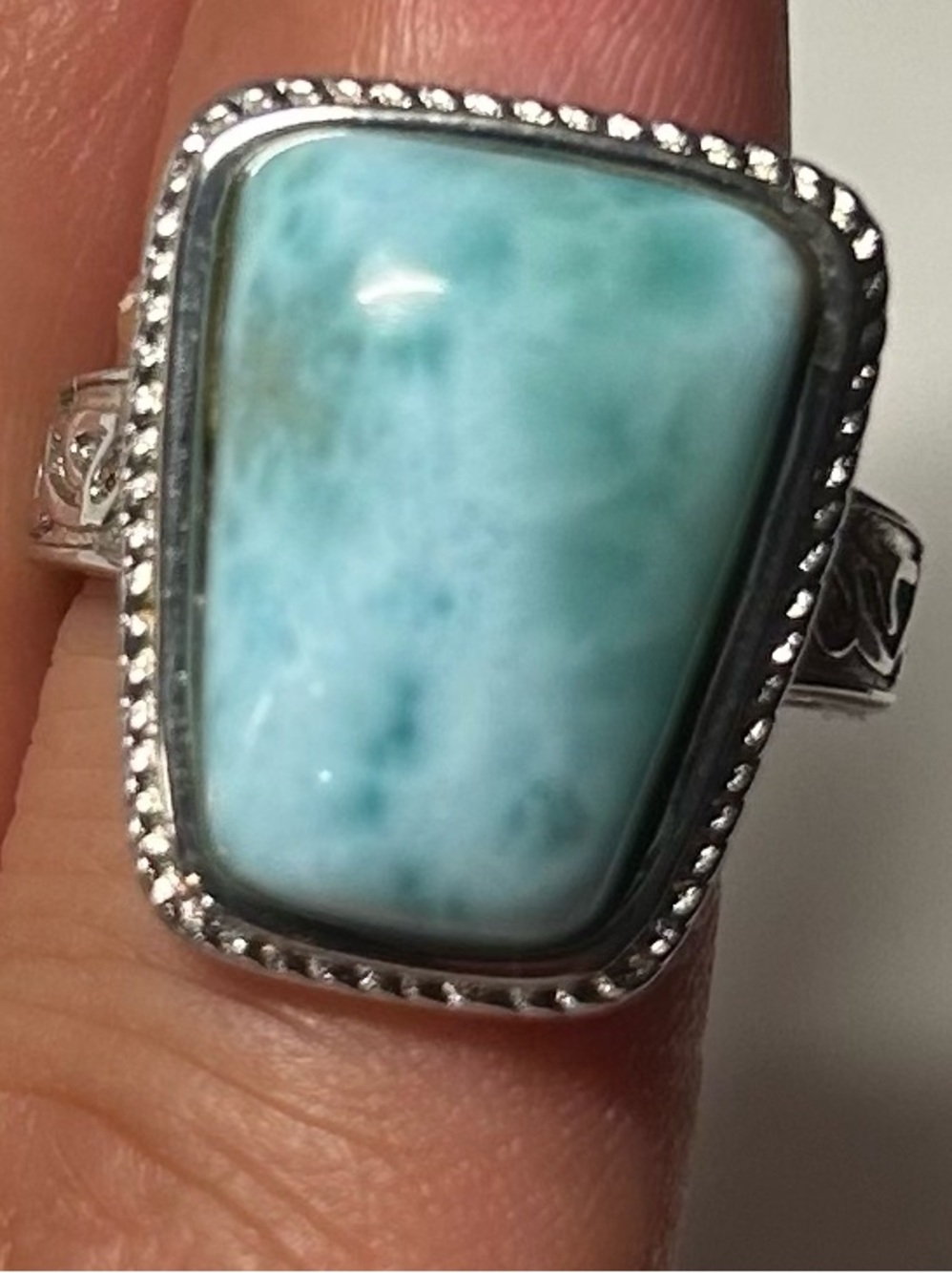 925 Sterling Silver Blue Stone Statement Ring Size 5.75